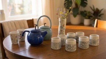 ensemble theieres   tasses   vase